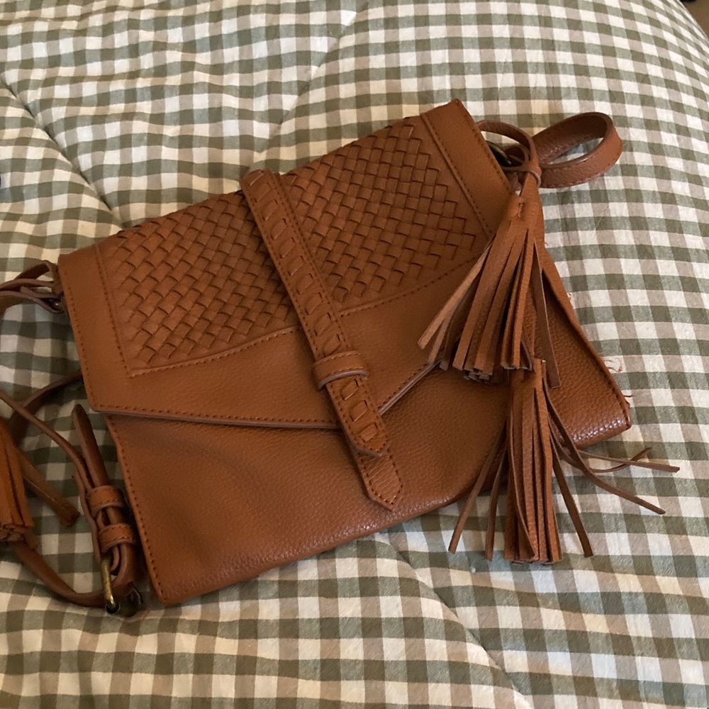 Sonoma Tan Woven Crossbody Bag with Tassels